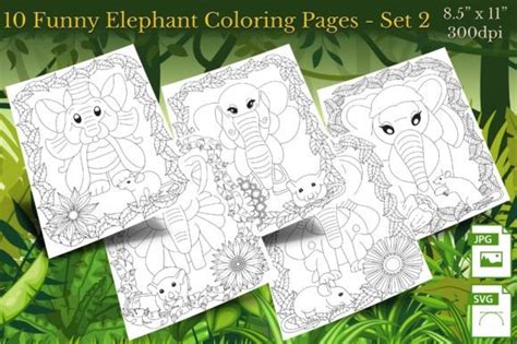 Funny Elephants Coloring Pages Set 2 Graphic By Webmark · Creative Fabrica