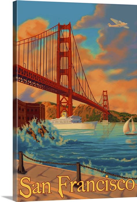 Golden Gate San Francisco: Retro Travel Poster Wall Art, Canvas Prints ...