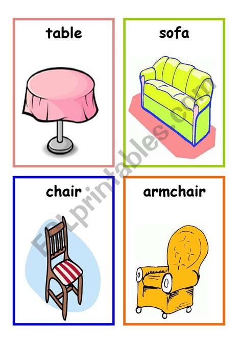 English Worksheets Furniture Flashcards