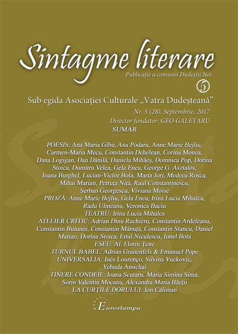 Revista Sintagme Literare Nr Septembrie Pdf By Adriana