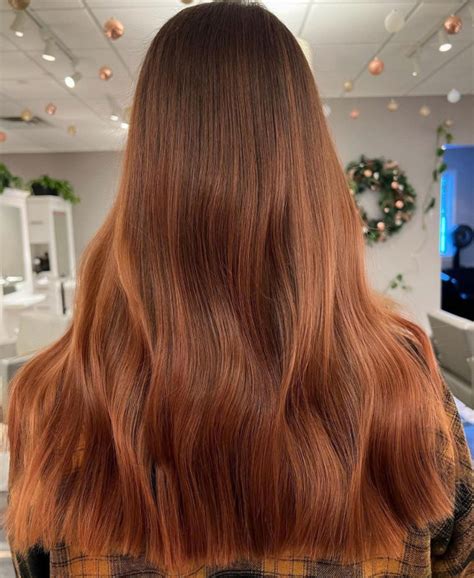 33 Ginger Brown Hair Color Ideas — Ginger Long Hair With Shadow Roots