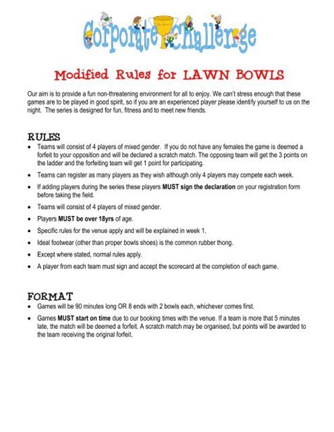 Modified Rules for LAWN BOWLS - Life. Be in it