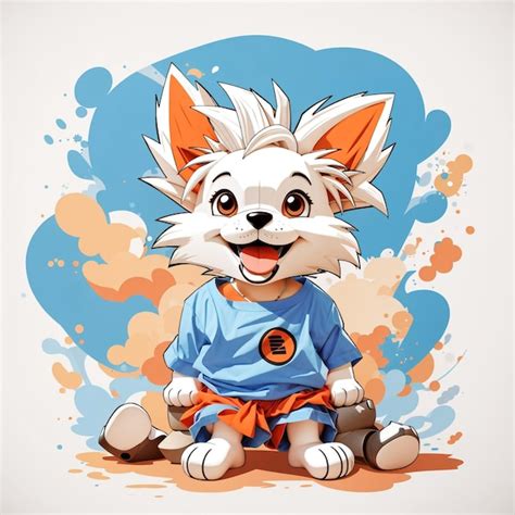 Camiseta Gr Fica Lindo Perro De Dibujos Animados Goku Foto Premium