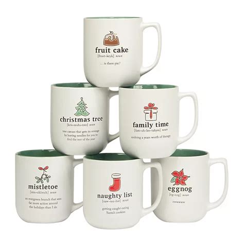 Certified International Set Of 6 Christmas Fun Green Mugs