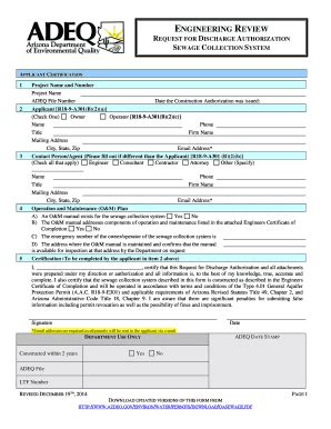 Fillable Online Azdeq Request For Discharge Authorization Azdeq Fax