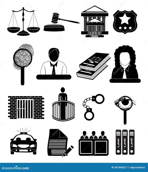 Law Court Judge Justice Icons Set Stock Illustration Image 46784627