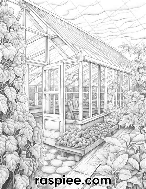 60 Victorian Greenhouse Grayscale Adult Coloring Pages Printable Pdf