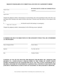 Butler County Ohio Notice And Affidavit To Judgment Debtor Of Current