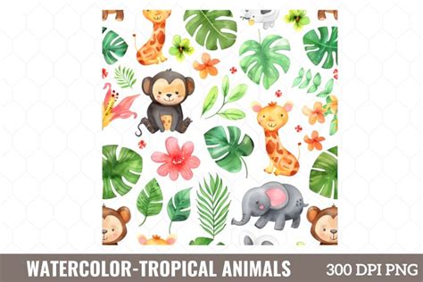 Watercolor Tropical Animals Clipart (3527374)