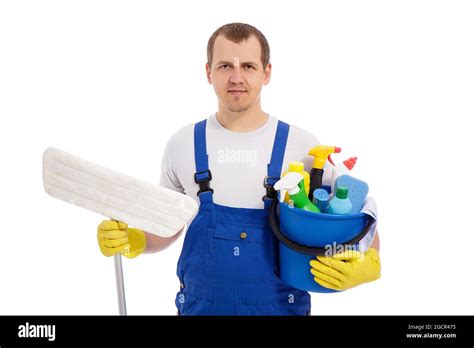 Professional Cleaning Service Portrait Of Male Cleaner In Blue