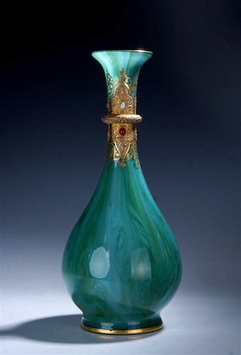 Loetz Art Nouveau Vaso In Marmo Malachite Con Dorature Catawiki