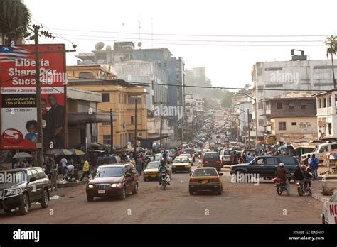 Busy city street in downtown Monrovia, Liberia, West Africa Stock Photo ...