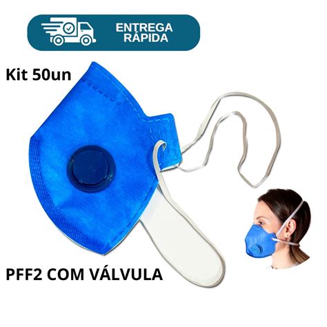 Kit 50 Máscara Respirador Descartável PFF2 Válvula Azul N95