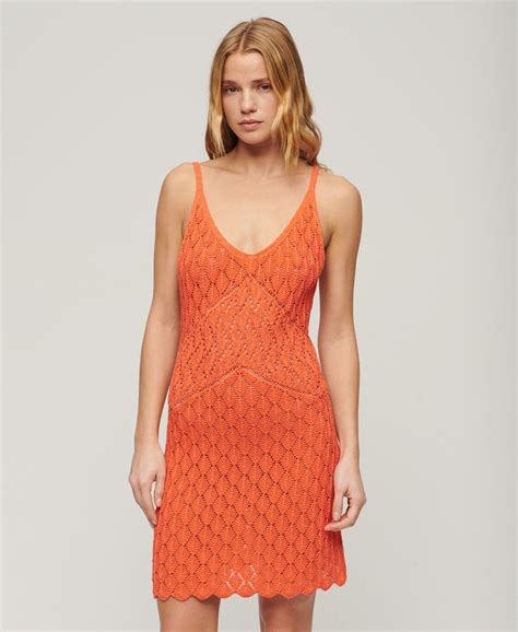 Womens Crochet Cami Mini Dress In Hot Coral Superdry Uk