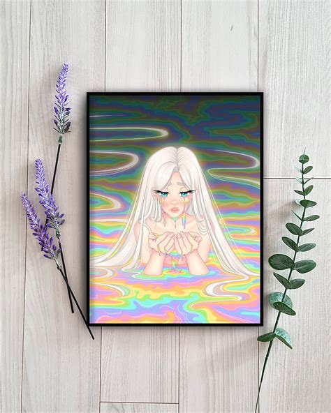 Rainbow Tears Art Print Kawaii Anime Girl Pastel Aesthetic Cute Manga Girl Gay Pride LGBT Art ...