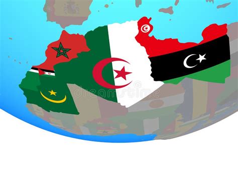 Maghreb Region With Flags On Globe Stock Illustration Illustration Of