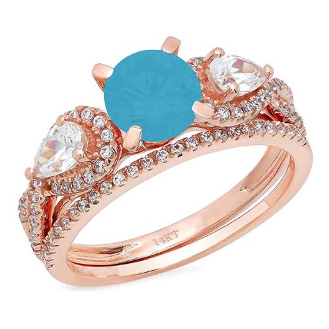 Clara Pucci 18K Rose Gold Round Cut 1Ct Simulated Turquoise Engagement