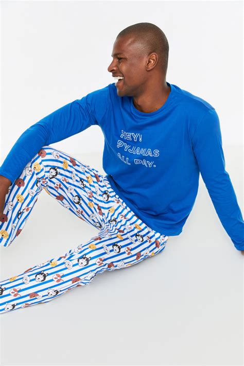 Trendyol Collection Pyjama Blau Mit Slogan Trendyol