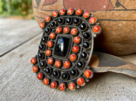 Huge G Black Onyx Red Orange Spiny Oyster Ring Size Navajo Devin