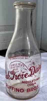 Rare Oak Grove Dairy Middletown Conn Ruffino Bros Milk Bottle Quart