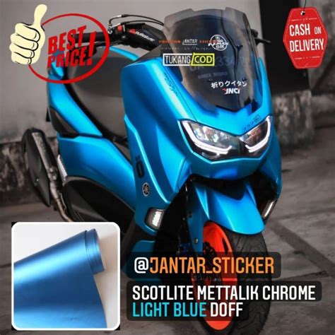 Jual Sticker Scotlite Biru Muda Doff Skotlet Motor Mett Chrome Merk