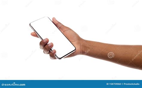 M O Negra Segurando Celular Tela Em Branco Foto De Stock Imagem