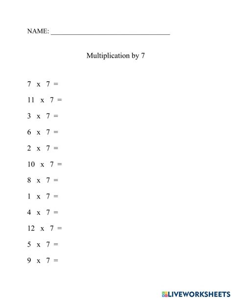 Multiplication By 7 Worksheet Live Worksheets