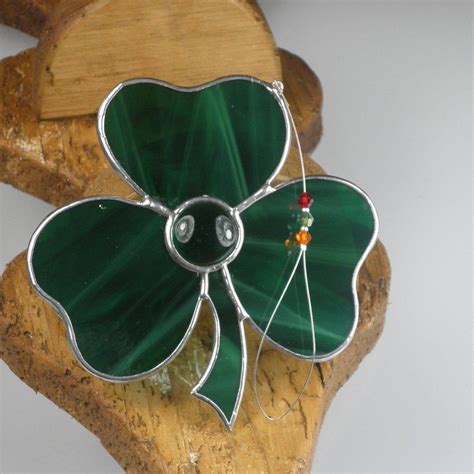 Irish Shamrock Stained Glass Suncatcher Clover Green Window Etsy Celtic Stained Glass