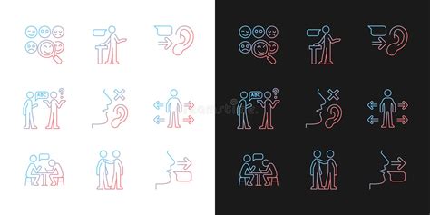 Effective Communication Light And Dark Theme Rgb Color Icons Set Stock Vector Illustration Of