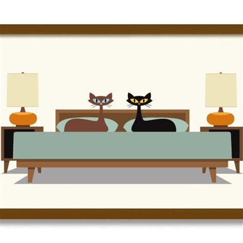 Mid Century Modern Art Print Atomic Cat Wall Art Cat Lover Etsy