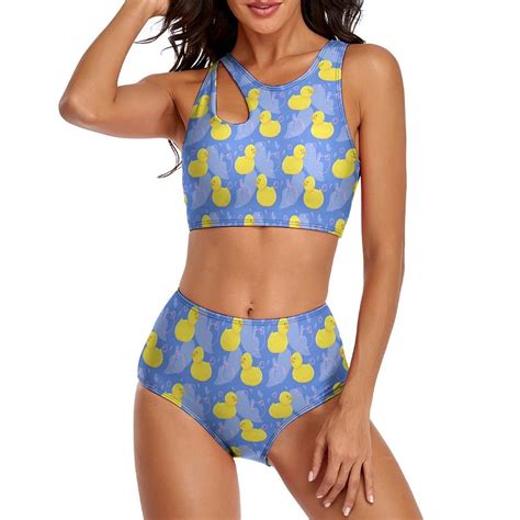 Yellow Rubber Ducks Bikinis Set Bubbles Bathtime Push Up Bikini