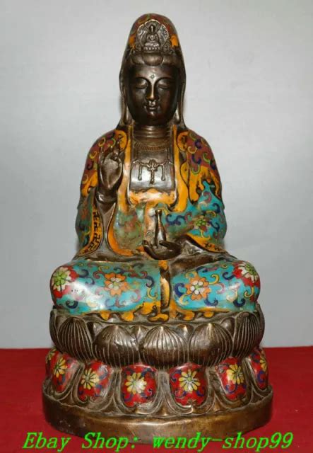 DAMING XUANDE MARKED Bronze Cloisonne Lotus Guanyin Kwan Yin Vase