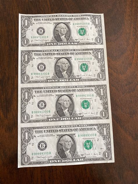 Fancy Dollar Bill Serial Numbers Uncut Sheet Of 4 Etsy