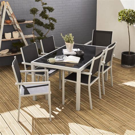 Salon De Jardin Capua En Aluminium Table 150cm 6 Fauteuils En