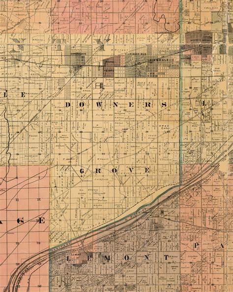 Downers Grove Illinois 1898 Old Town Map Custom Print Cook Dupage