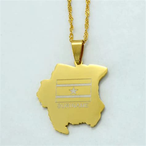 Suriname Map Flag Gold Color Sranan Charms Pendant Necklaces For Women