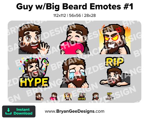 Brown Hair Guy With Big Beard Twitch Emotes For Streaming Wave Etsy