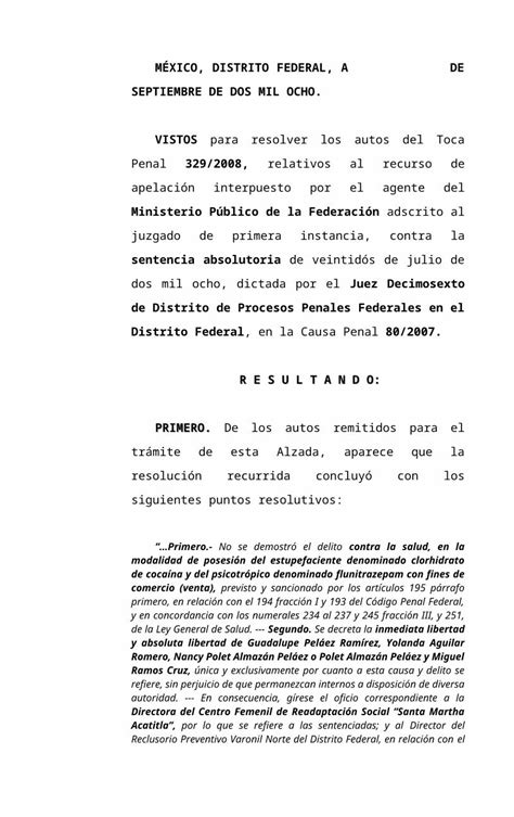 DOCX Sentencia Absolutoria Contra La Salud En La Modalidad De