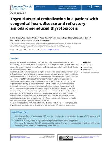 PDF Thyroid Arterial Embolization For Refractory Amiodarone Induced