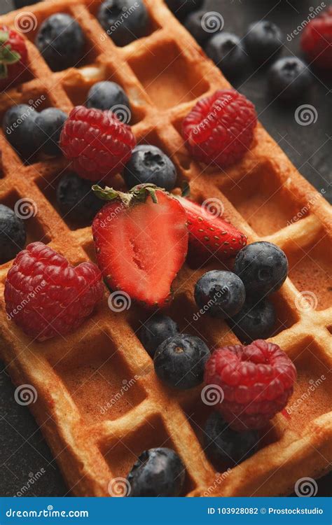 Belgium Waffles With Berries Closeup Stock Photo Image Of Gourmet