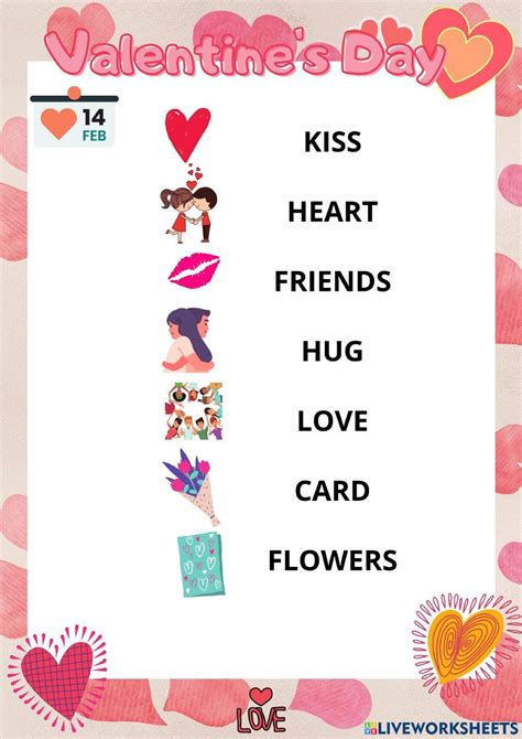 Valentines Day Vocabulary Activity Live Worksheets