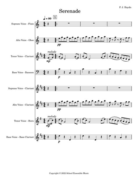 Serenade By Haydn For Woodwind Quartet In Schools Sheet Music F J