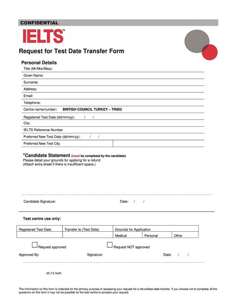 Fillable Online Britishcouncil Org Ielts Request For Test Date Transfer