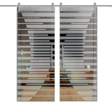 2 Leaf Sliding Glass Barn Door Frosted V1000 64 X84 Contemporary Interior Doors By Glass