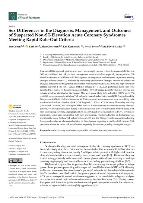 Pdf Sex Differences In The Diagnosis Management And Outcomes Of Suspected Non St Elevation