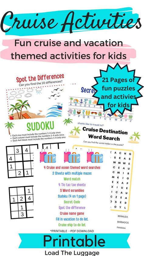 Printable Cruise Activity for Kids, Instant Download, Kids Puzzle Bundle, Cruise Activity Game ...