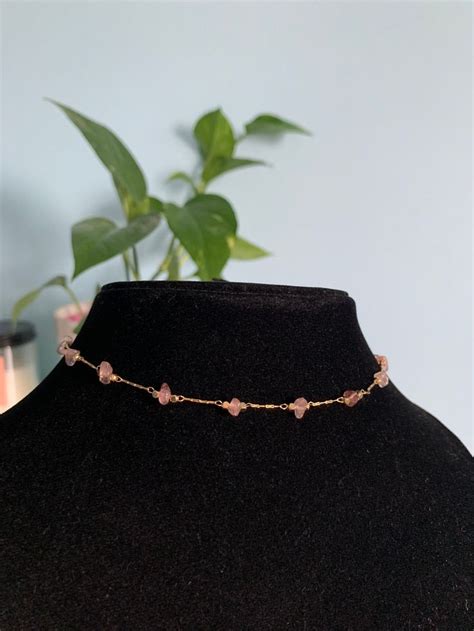 Rose Quartz Necklace Rose Quartz Choker Pink Quartz Crystal Choker