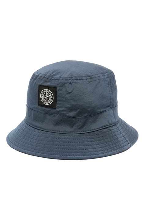 Stone Island Patch Logo Bucket Hat Blue Clothing From Circle Fashion Uk