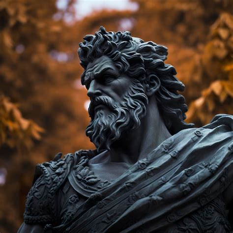 Premium Photo Gray Statue Of Greek God With Beard In Garden