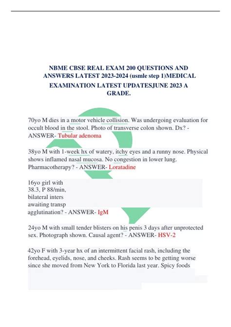 NBME CBSE REAL EXAM 200 QUESTIONS AND ANSWERS LATEST Usmle Step 1